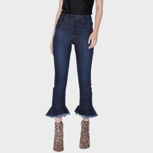 Ao.La Women Pink Zoe Tie Dye Ruffled High-Rise Kick-Flare Cropped Jeans Size 24